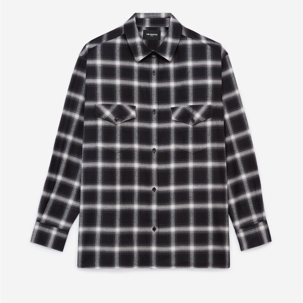 THE KOOPLES Woman’s Black Button Down Plaid Mineral Square Long Sleeve Top